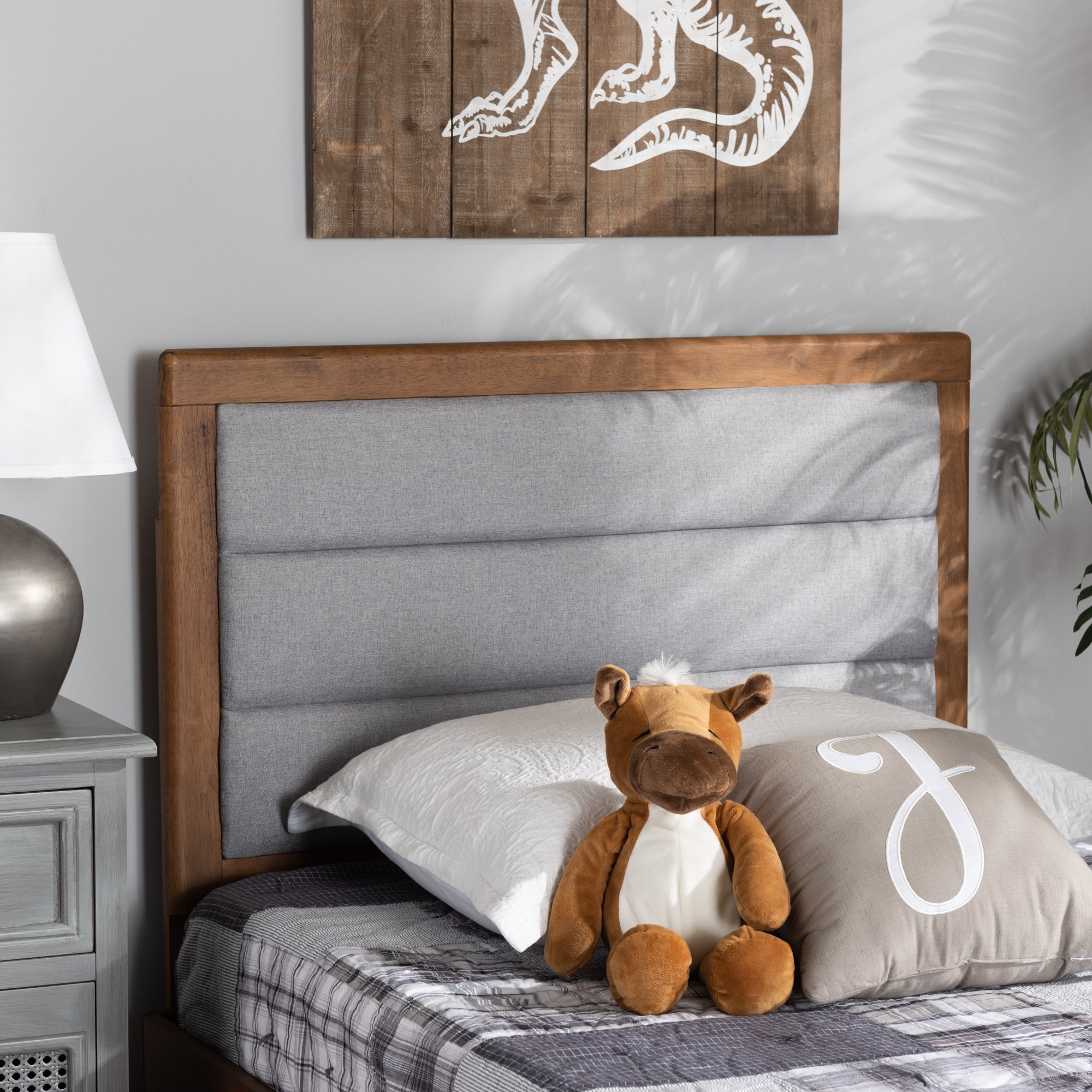 Dexter Modern and Contemporary Fabric Upholstered and Finished Wood Headboard