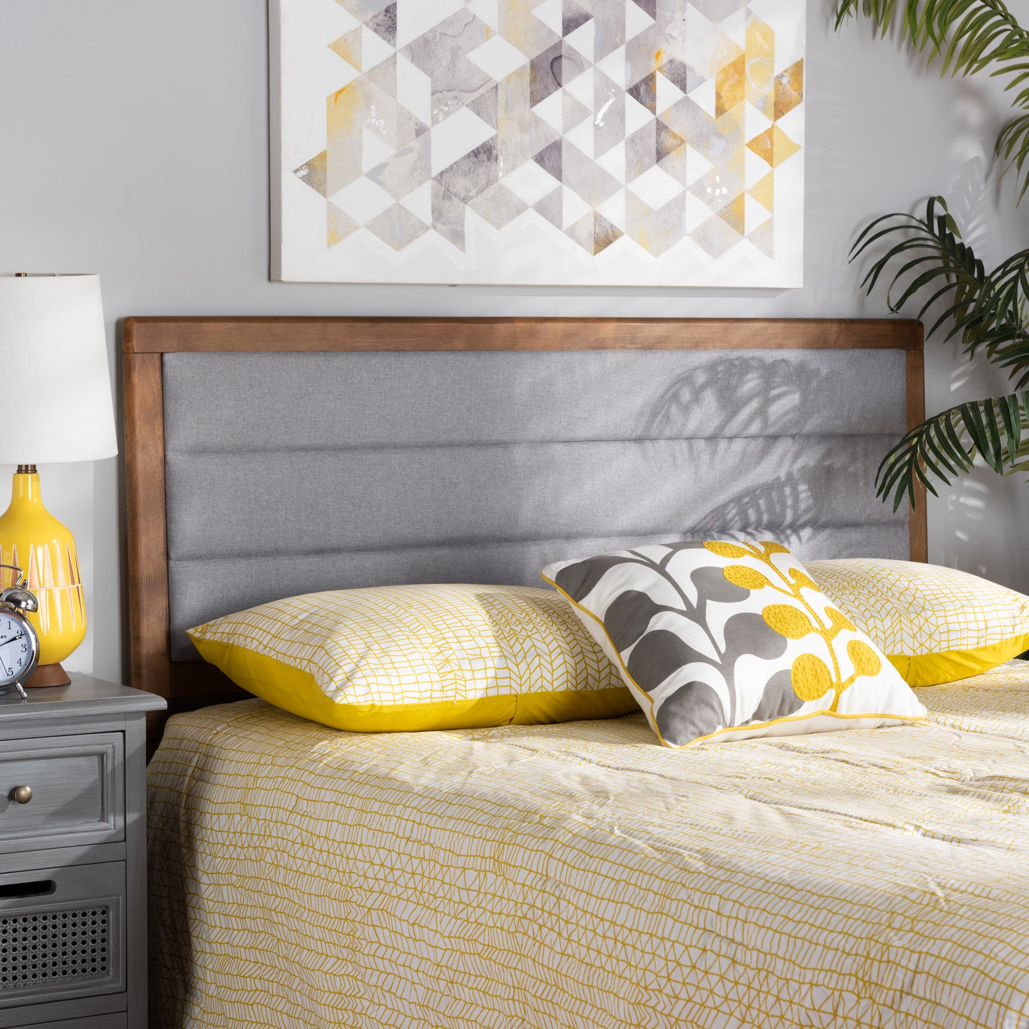 Dexter Modern and Contemporary Fabric Upholstered and Finished Wood Headboard