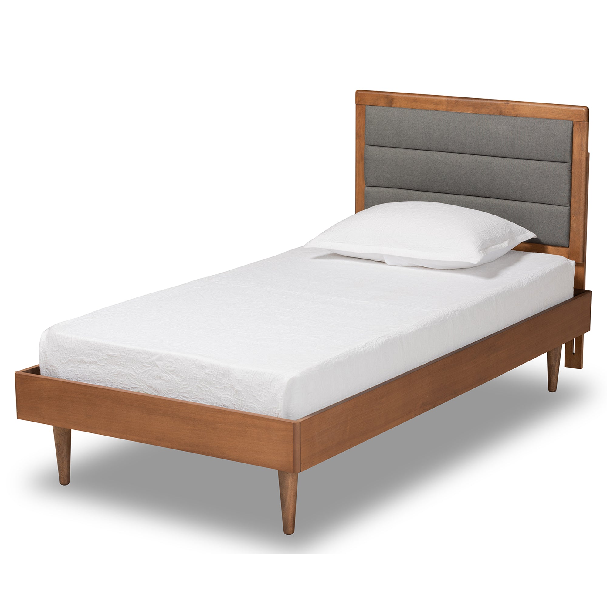 Seren Mid-Century Modern Fabric Upholstered and Finished Wood Platform Bed