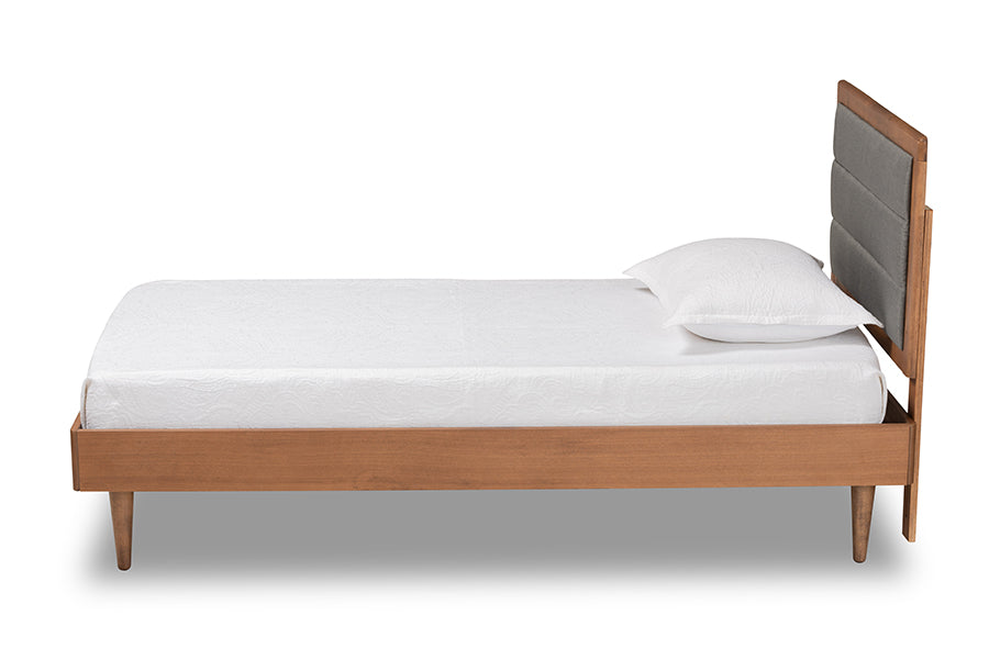 Seren Mid-Century Modern Fabric Upholstered and Finished Wood Platform Bed