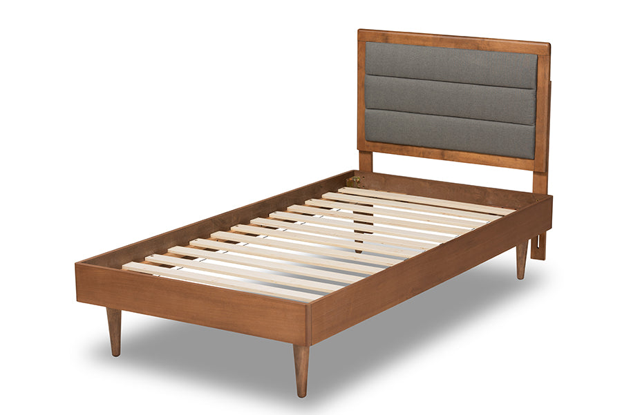 Seren Mid-Century Modern Fabric Upholstered and Finished Wood Platform Bed