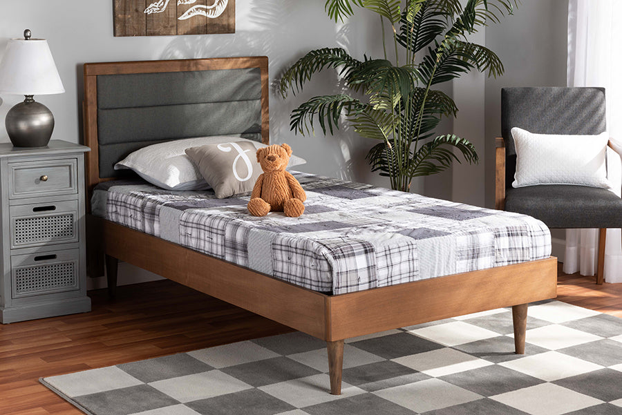 Seren Mid-Century Modern Fabric Upholstered and Finished Wood Platform Bed