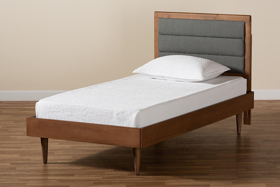 Seren Mid-Century Modern Fabric Upholstered and Finished Wood Platform Bed