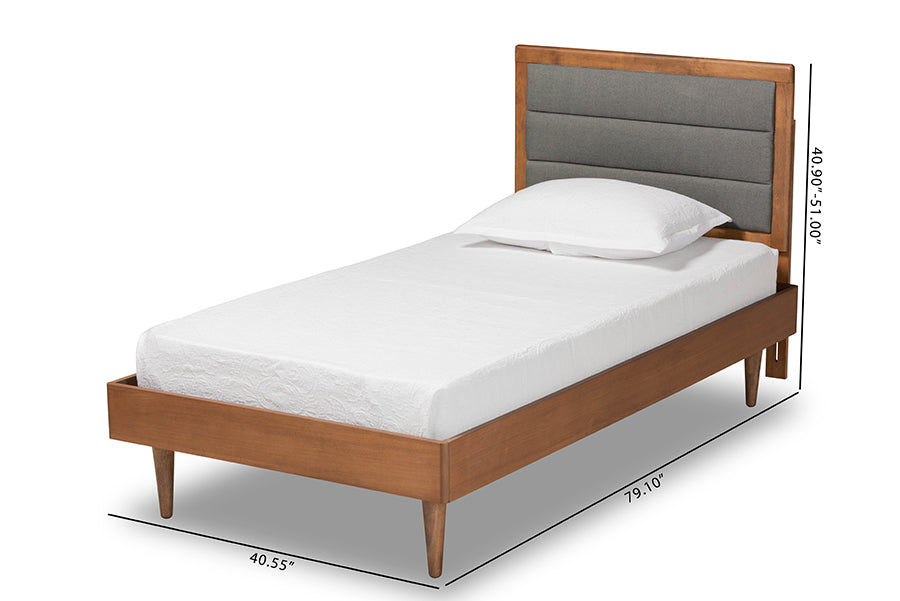 Seren Mid-Century Modern Fabric Upholstered and Finished Wood Platform Bed