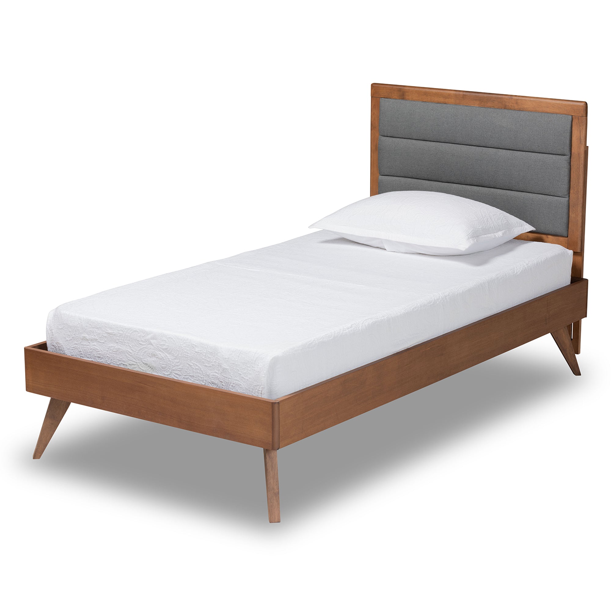 Linn Mid-Century Modern Fabric Upholstered and Finished Wood Platform Bed