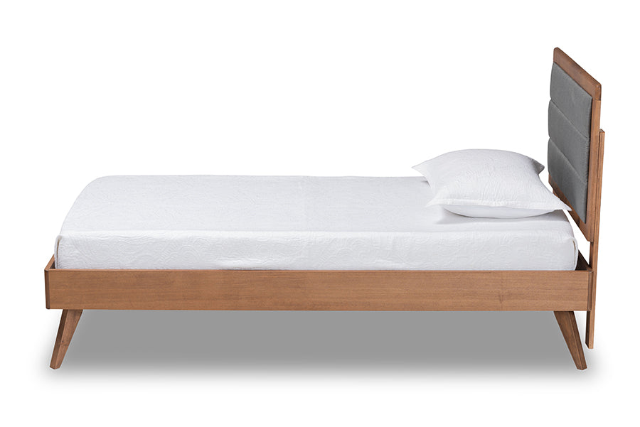 Linn Mid-Century Modern Fabric Upholstered and Finished Wood Platform Bed