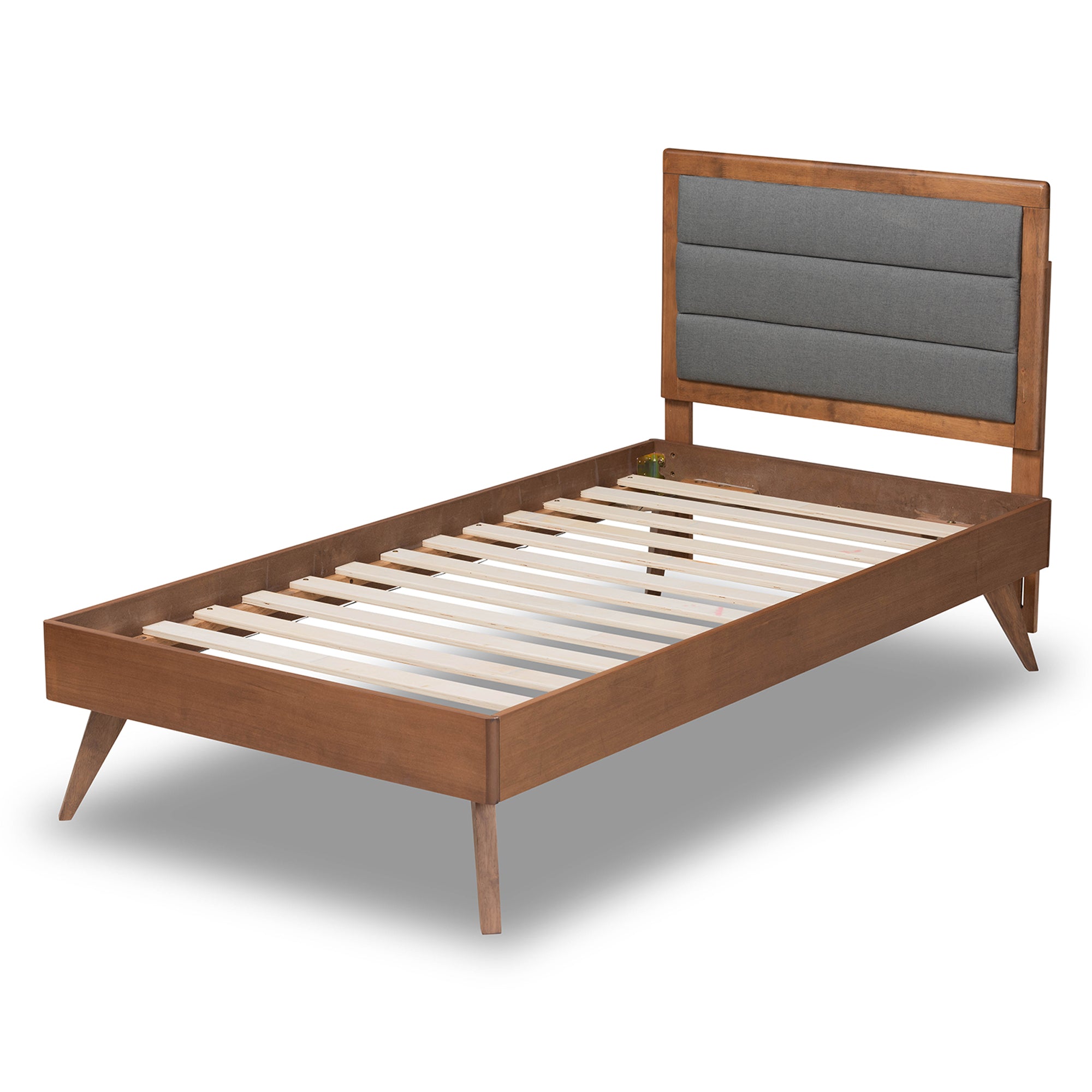Linn Mid-Century Modern Fabric Upholstered and Finished Wood Platform Bed