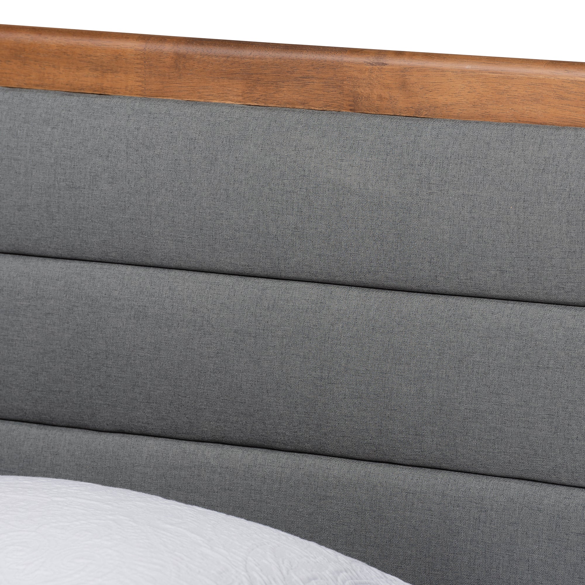 Linn Mid-Century Modern Fabric Upholstered and Finished Wood Platform Bed