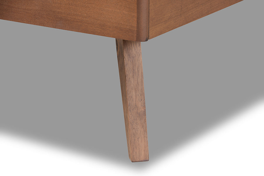 Linn Mid-Century Modern Fabric Upholstered and Finished Wood Platform Bed