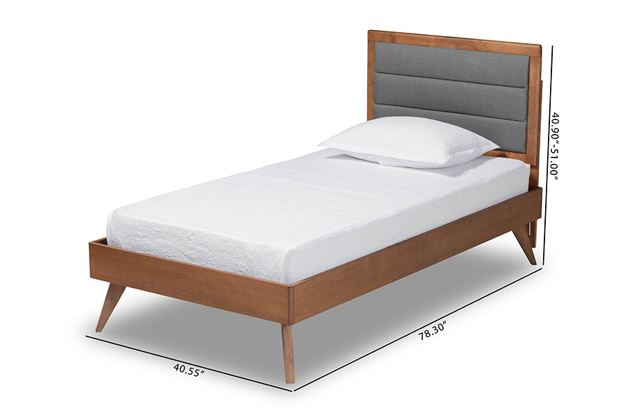 Linn Mid-Century Modern Fabric Upholstered and Finished Wood Platform Bed
