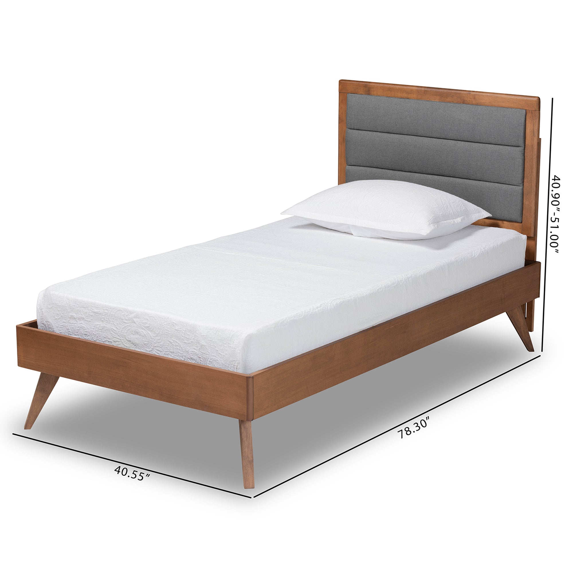 Linn Mid-Century Modern Fabric Upholstered and Finished Wood Platform Bed
