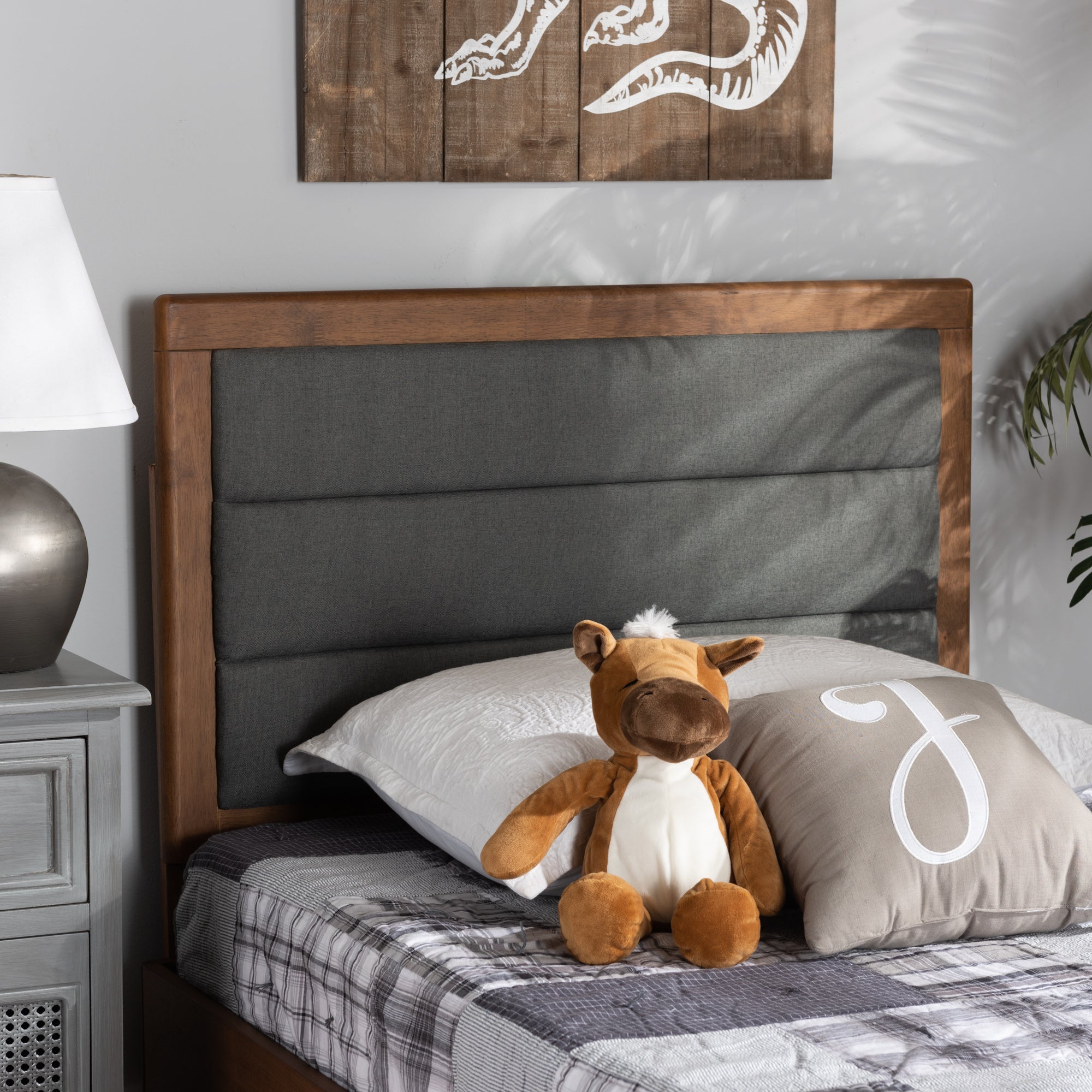 Dexter Modern and Contemporary Fabric Upholstered and Finished Wood Headboard