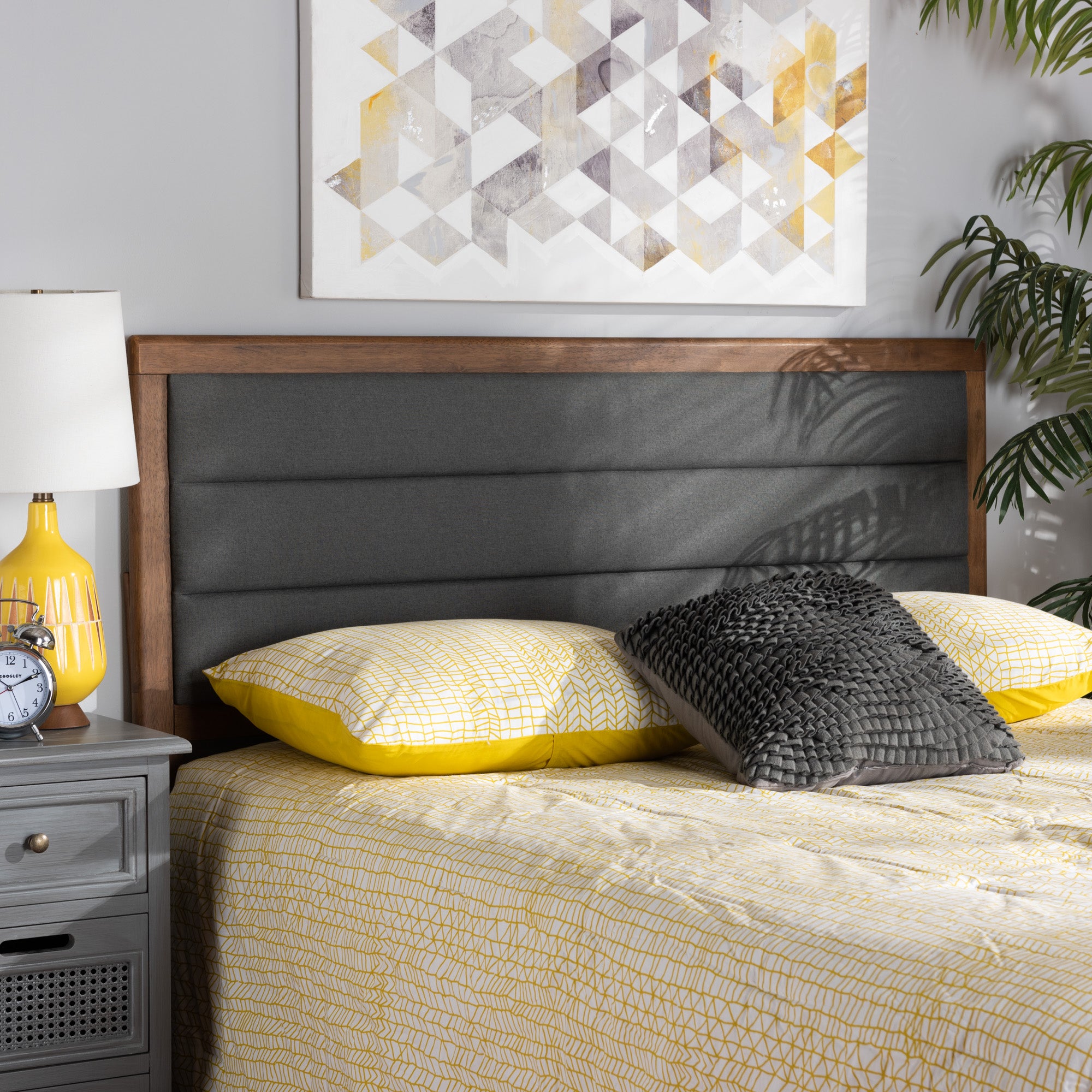 Dexter Modern and Contemporary Fabric Upholstered and Finished Wood Headboard
