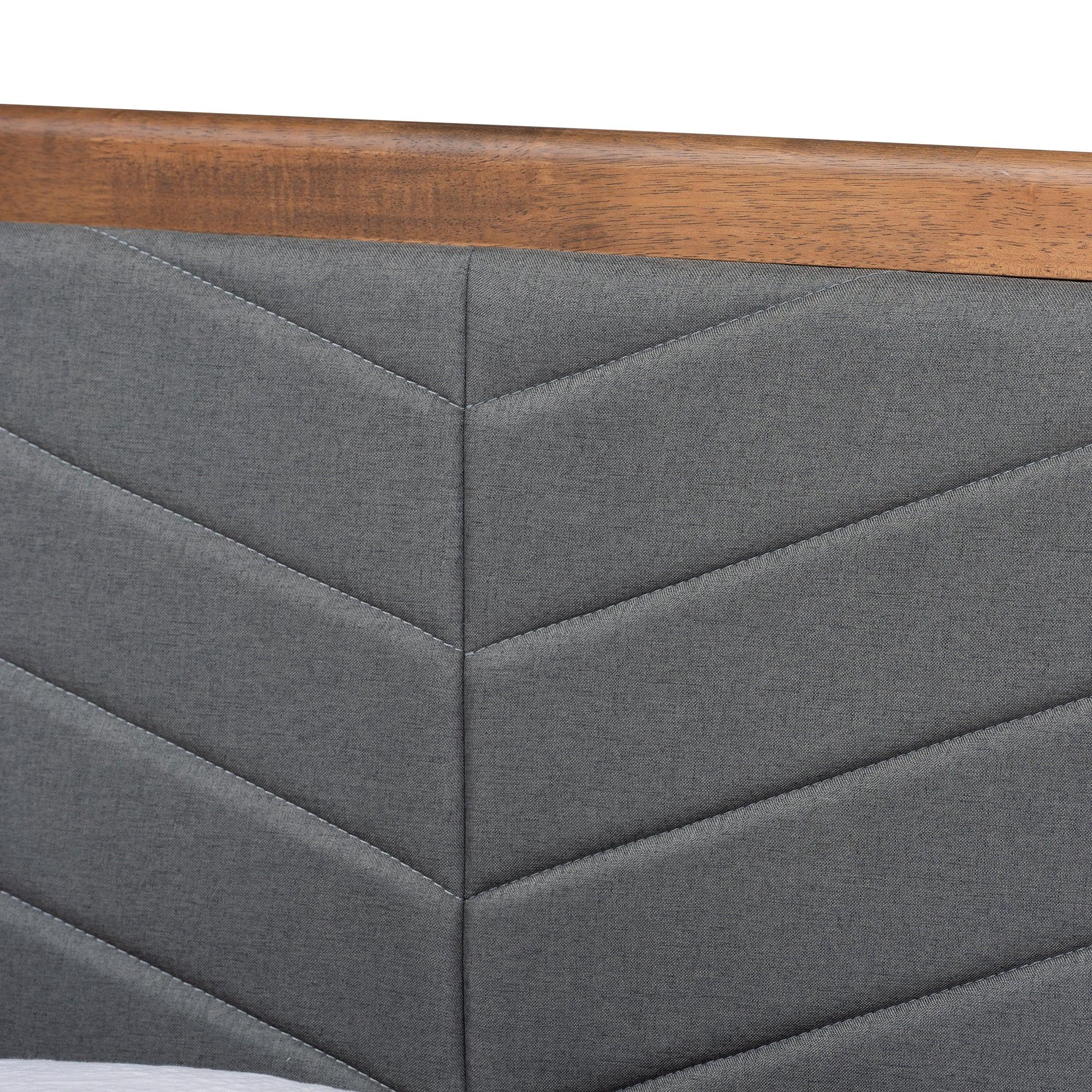 Tasha Mid-Century Modern Dark Fabric Upholstered and Finished Wood Platform Bed