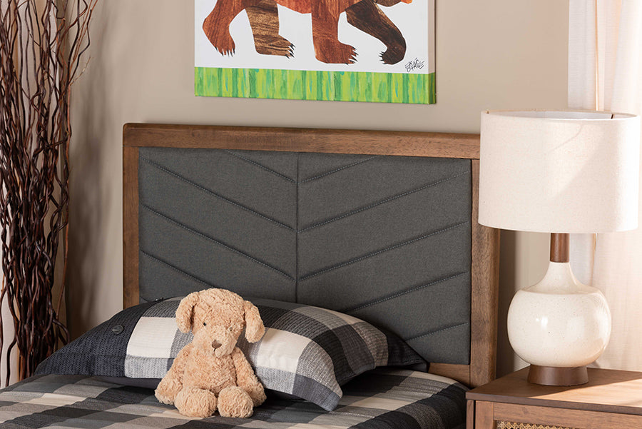 Iden Modern and Contemporary Fabric Upholstered and Finished Wood Headboard