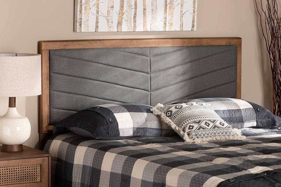 Iden Modern and Contemporary Fabric Upholstered and Finished Wood Headboard