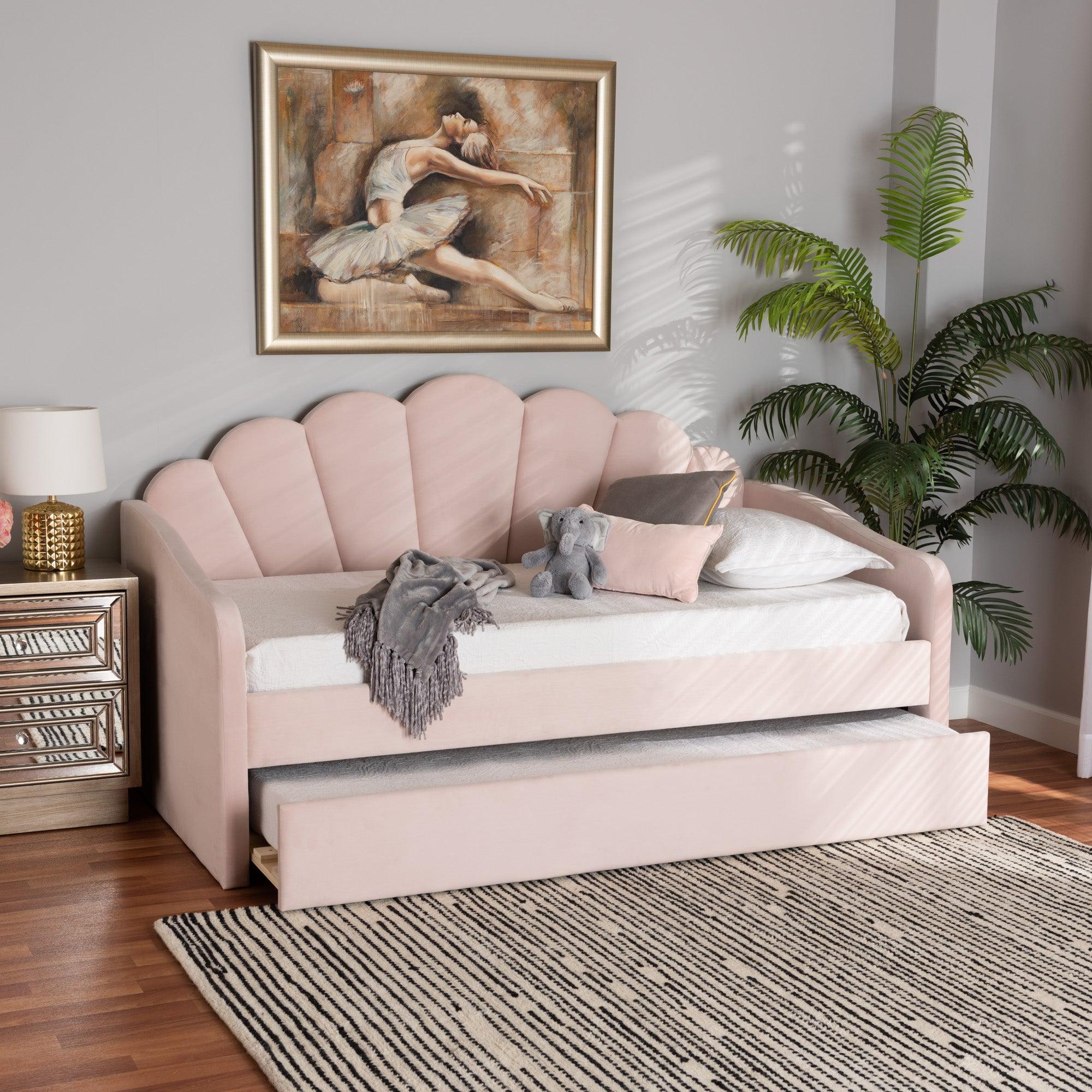Timila Modern and Contemporary Light Velvet Fabric Upholstered Daybed