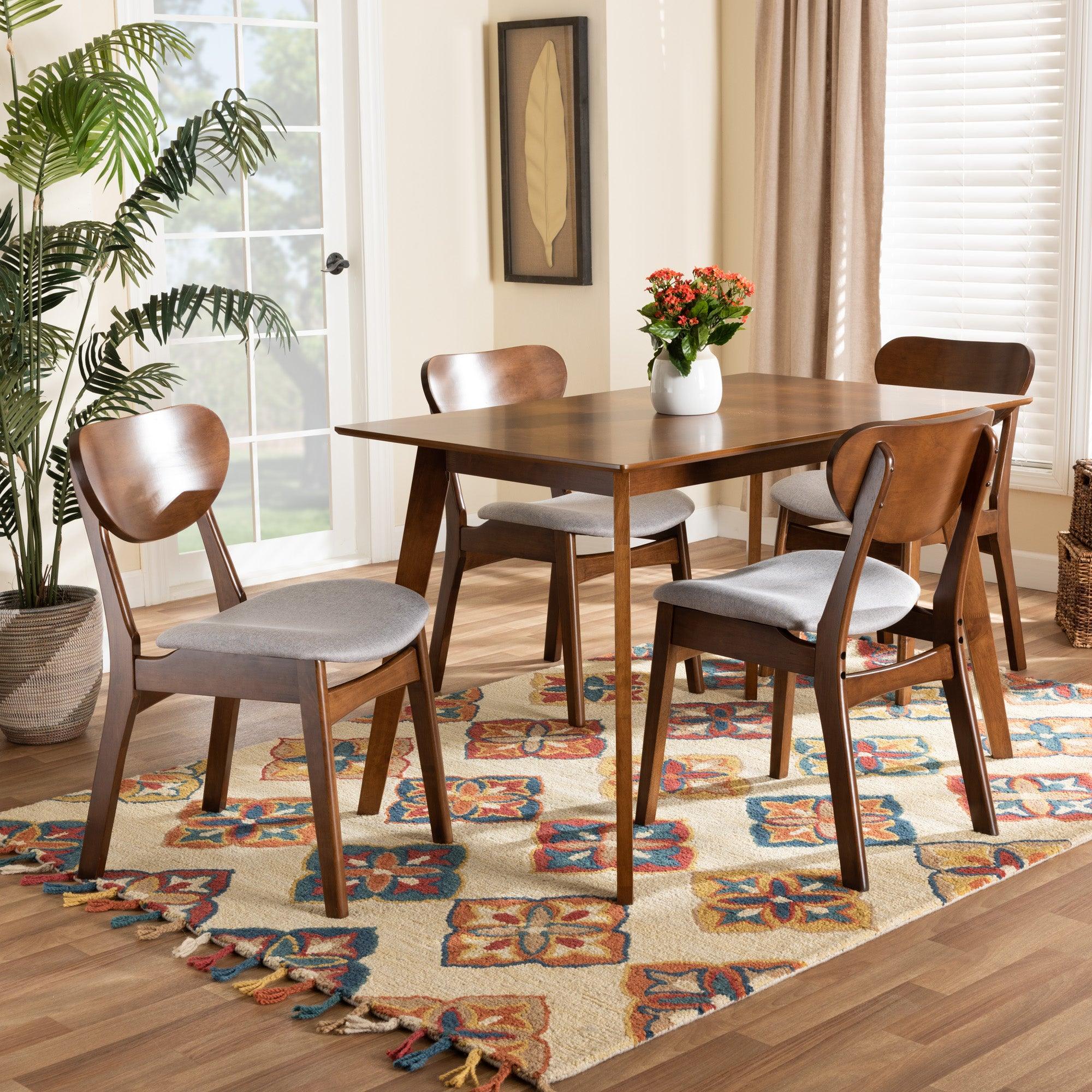 Katya Mid-Century Modern Fabric Upholstered and Finished Wood 5-Piece Dining Set