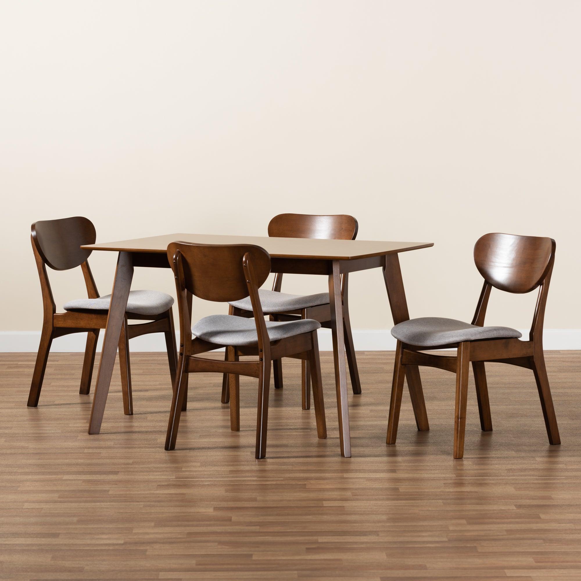 Katya Mid-Century Modern Fabric Upholstered and Finished Wood 5-Piece Dining Set