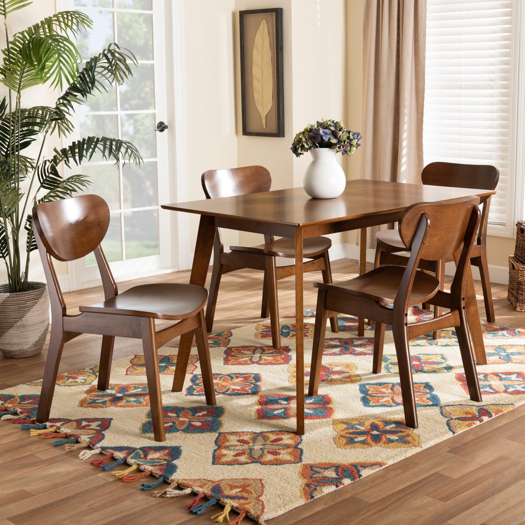 Katya Mid-Century Modern Finished Wood 5-Piece Dining Set