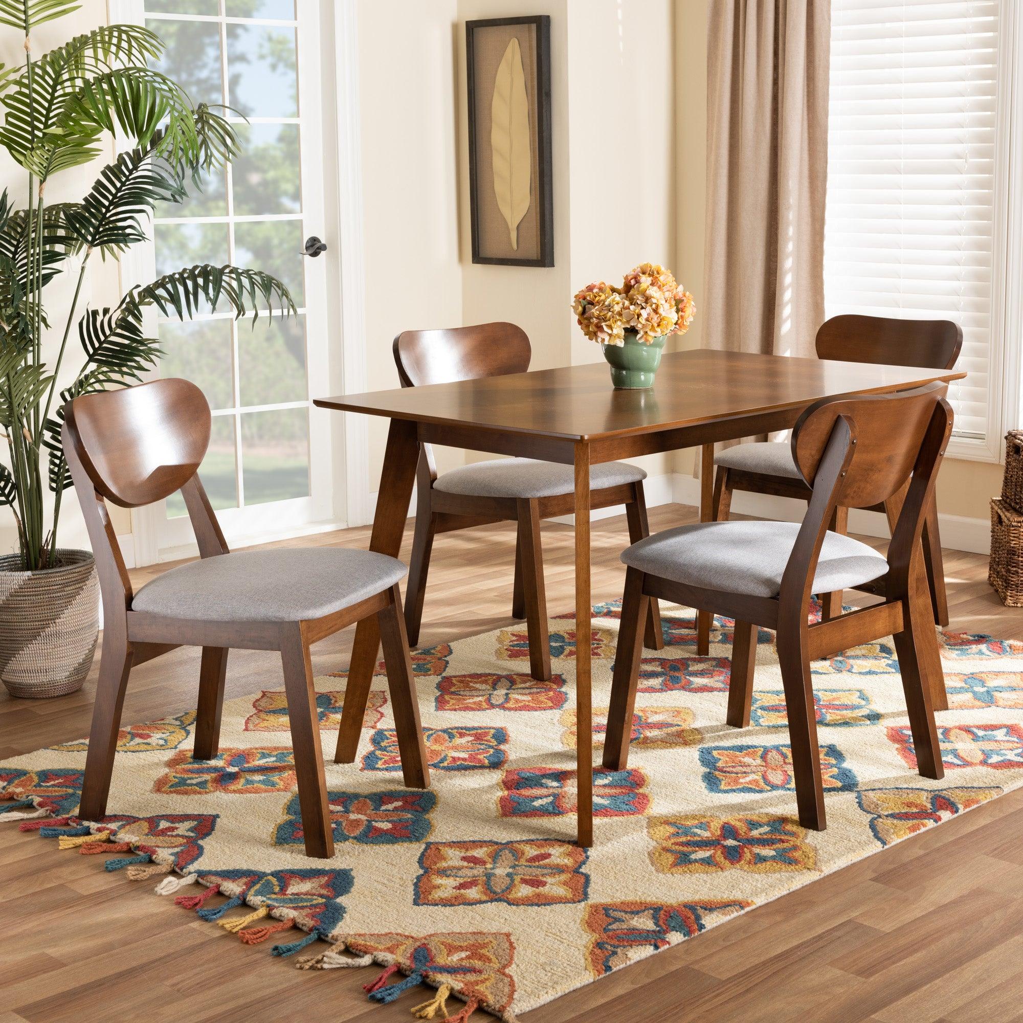 Damara Mid-Century Modern Fabric Upholstered and Finished Wood 5-Piece Dining Set