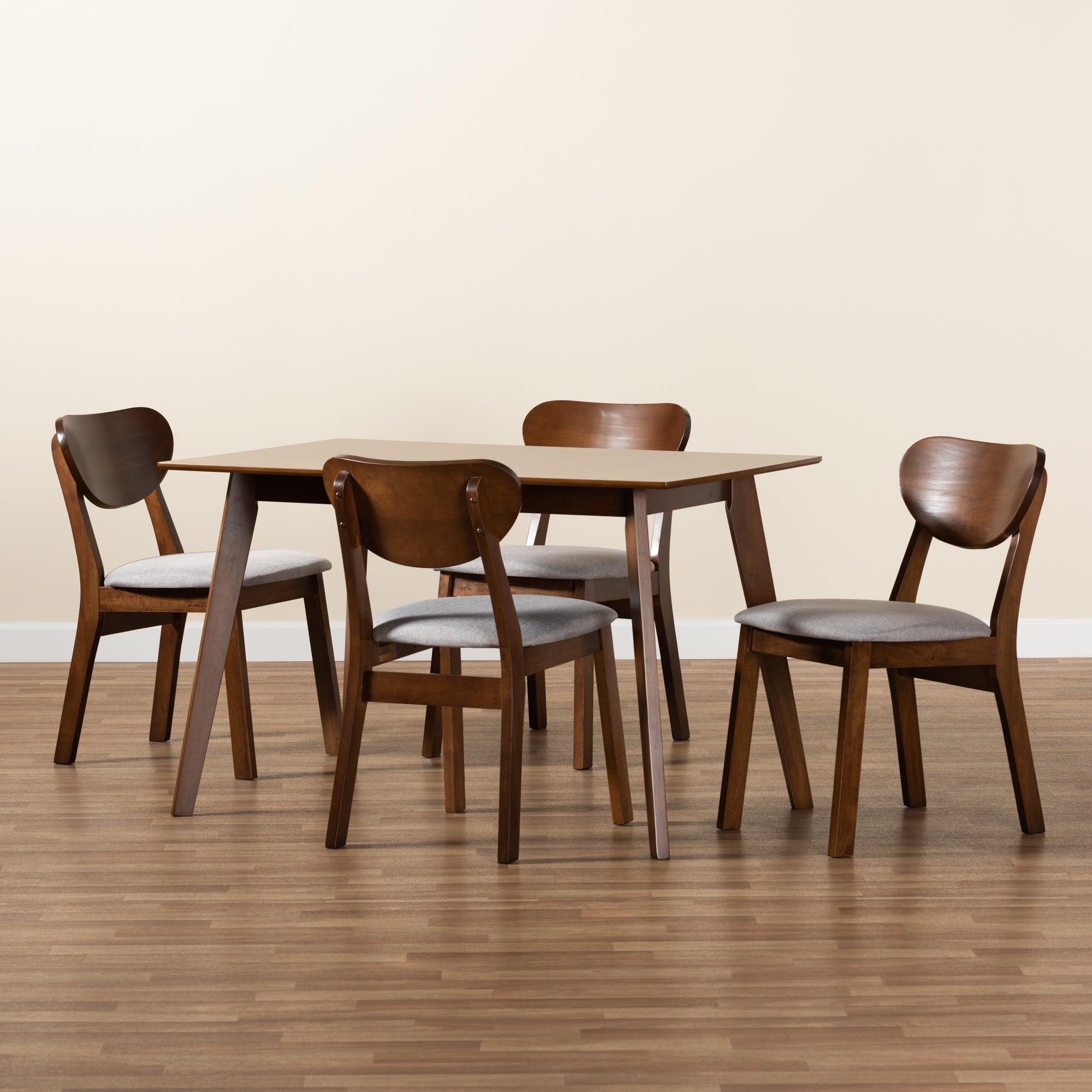 Damara Mid-Century Modern Fabric Upholstered and Finished Wood 5-Piece Dining Set