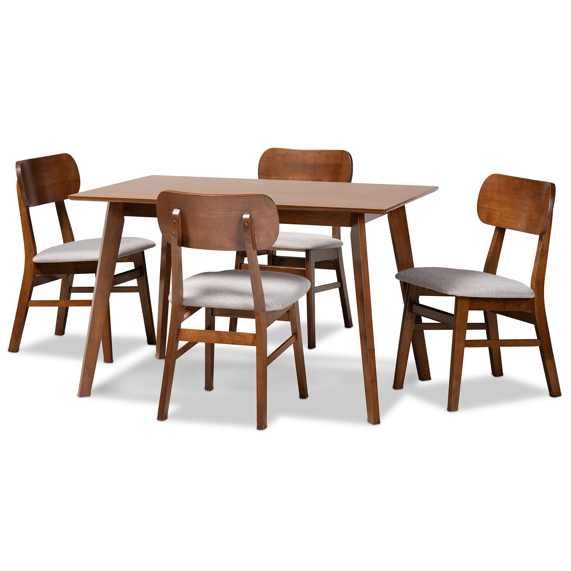 Euclid Mid-Century Modern Fabric Upholstered and Finished Wood 5-Piece Dining Set