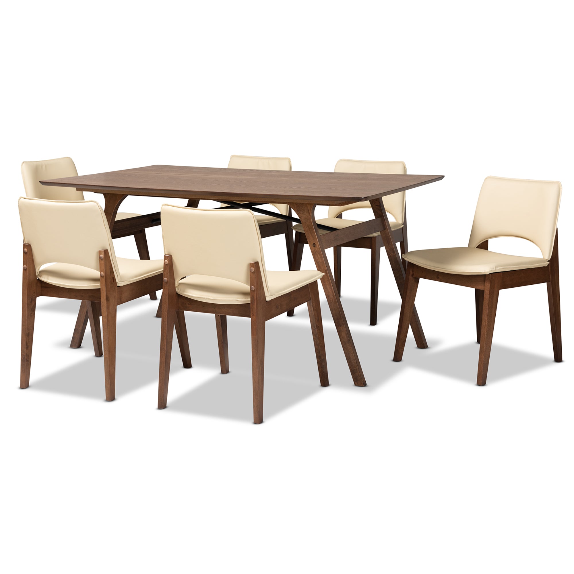 Afton Mid-Century Modern Faux Leather Upholstered and Finished Wood 7-Piece Dining Set
