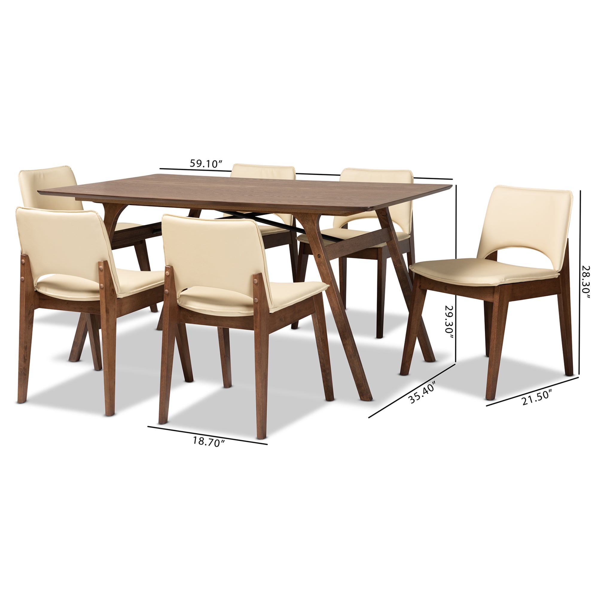 Afton Mid-Century Modern Faux Leather Upholstered and Finished Wood 7-Piece Dining Set