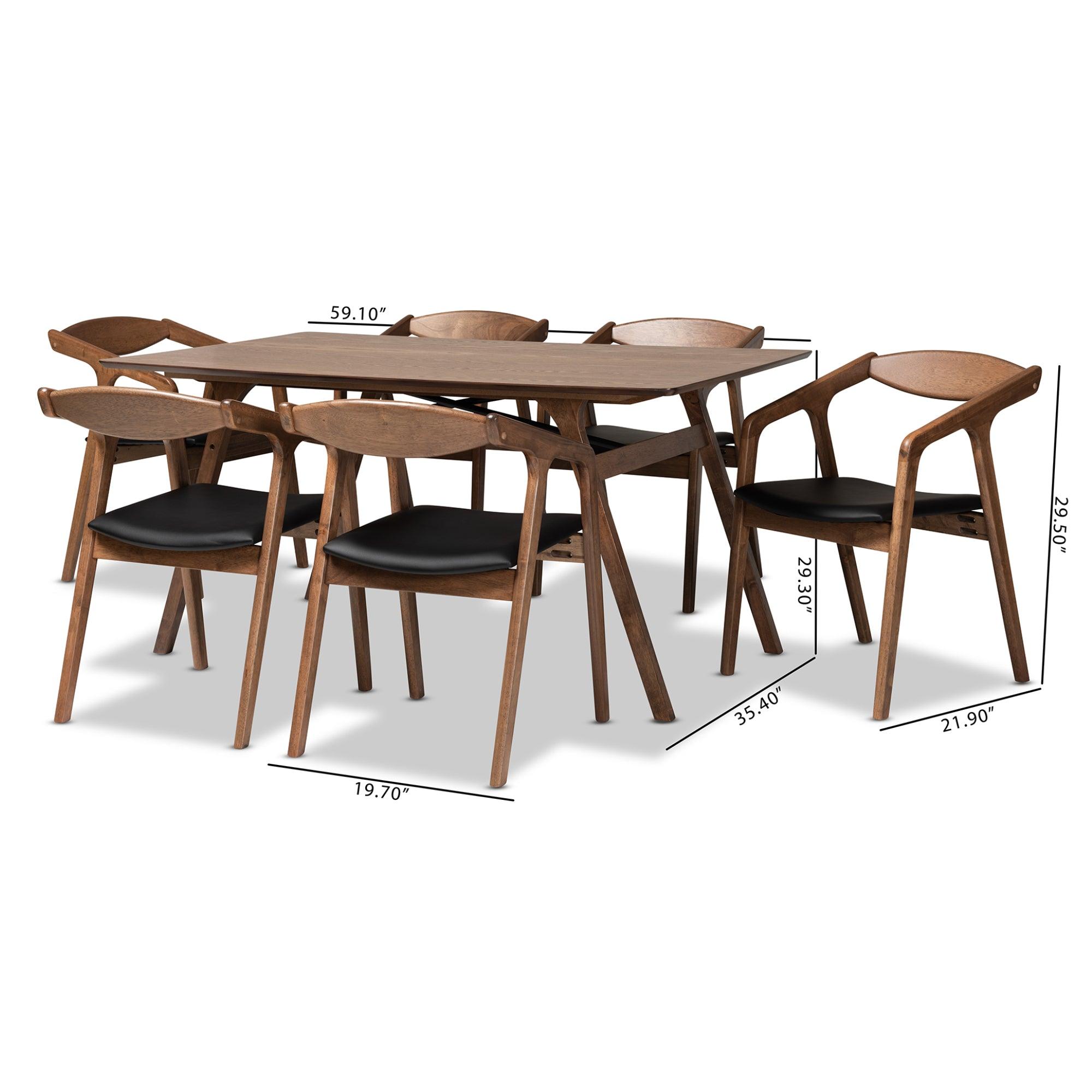 Harland Mid-Century Modern Faux Leather Upholstered and Finished Wood 7-Piece Dining Set
