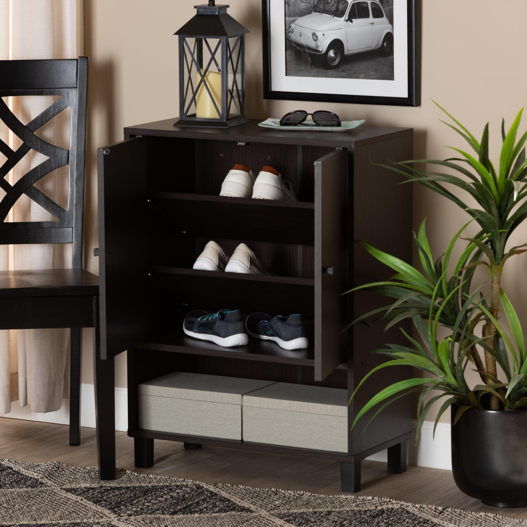 Rossin Modern and Contemporary Finished Wood 2-Door Entryway Shoe Storage Cabinet