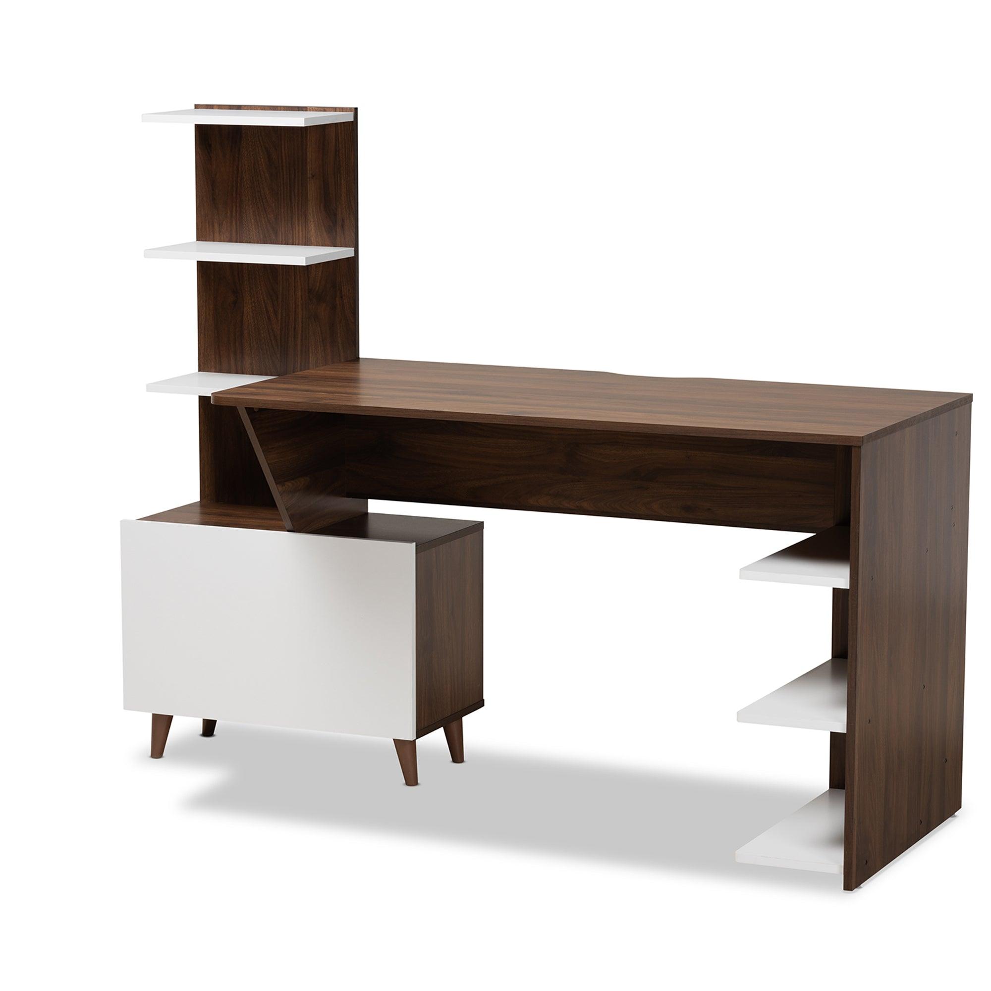 Tobias Mid-Century Modern Two-Tone and Finished Wood Storage Computer Desk