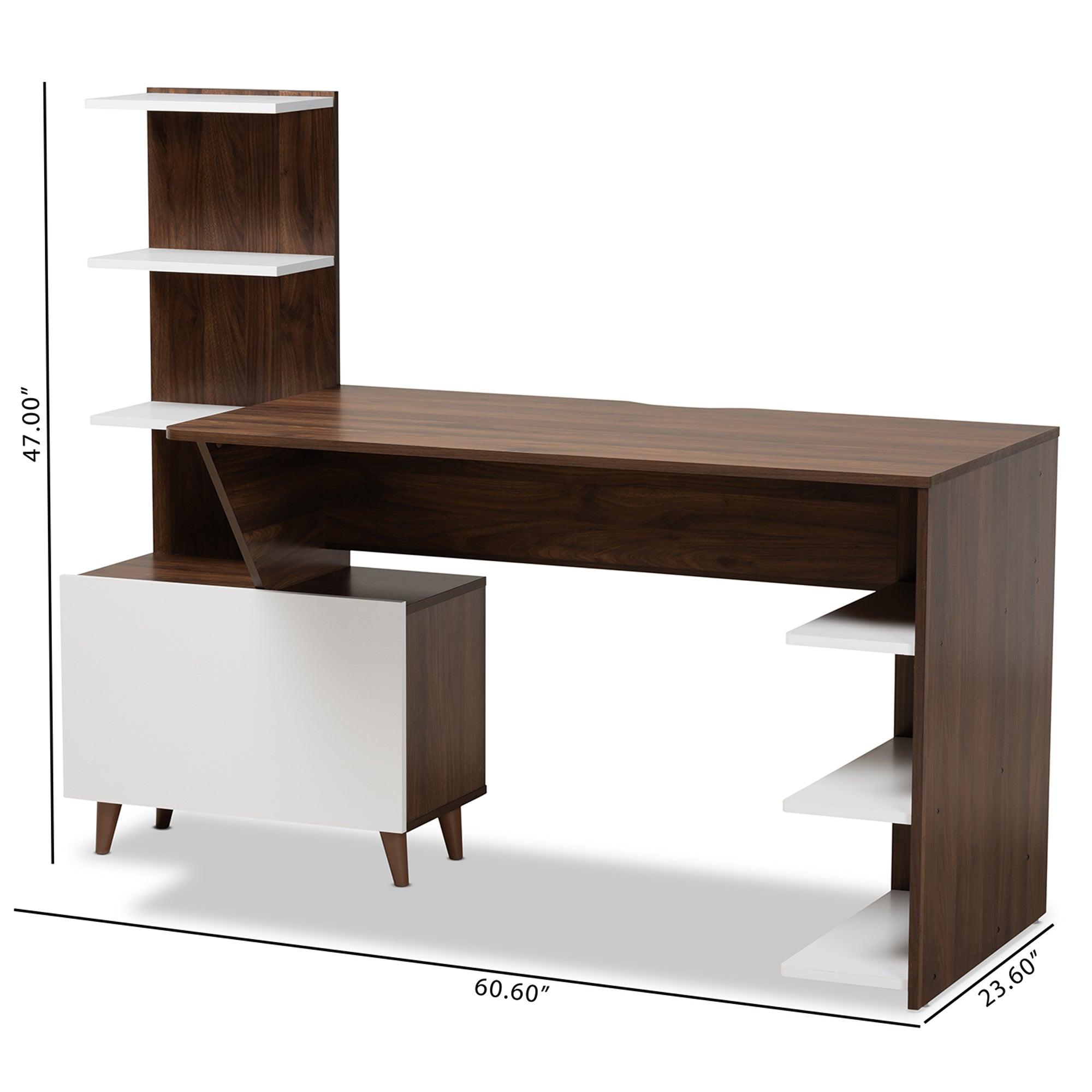 Tobias Mid-Century Modern Two-Tone and Finished Wood Storage Computer Desk