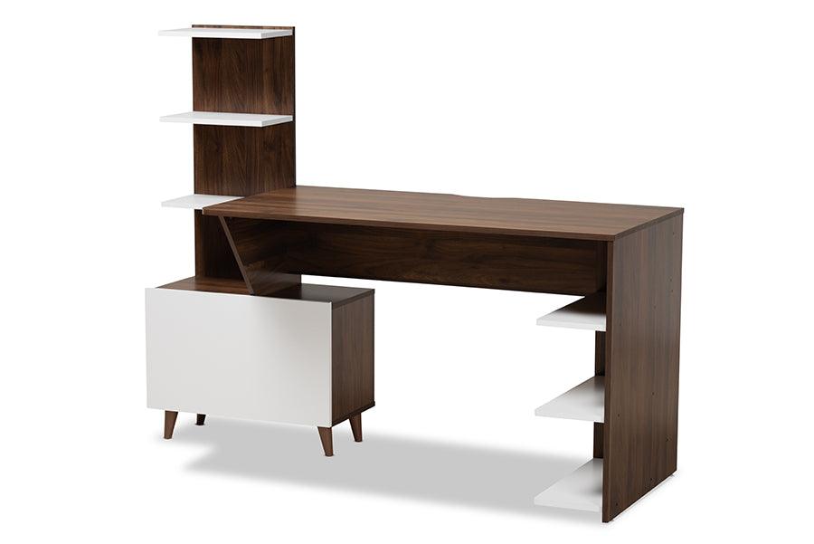 Tobias Mid-Century Modern Two-Tone and Finished Wood Storage Computer Desk