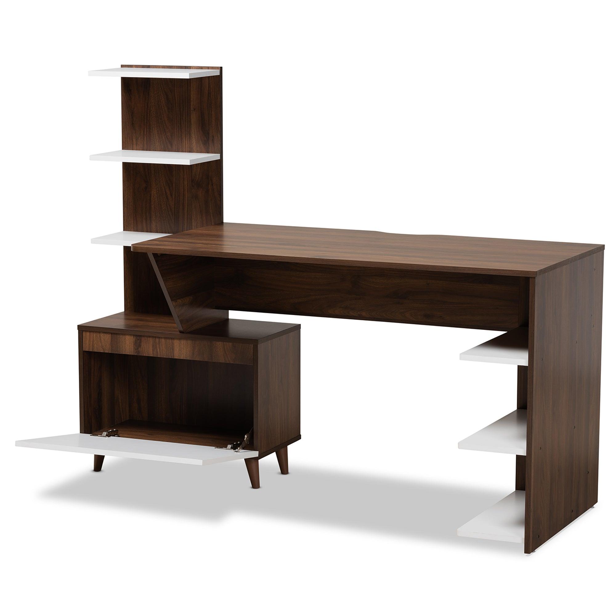 Tobias Mid-Century Modern Two-Tone and Finished Wood Storage Computer Desk