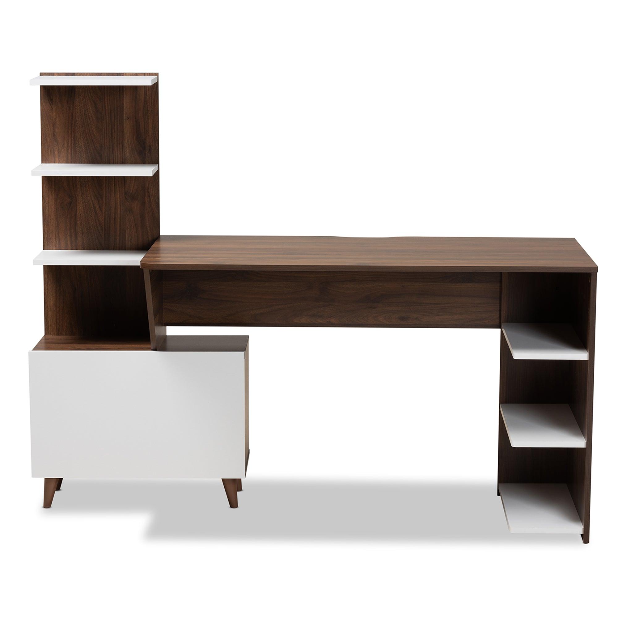 Tobias Mid-Century Modern Two-Tone and Finished Wood Storage Computer Desk