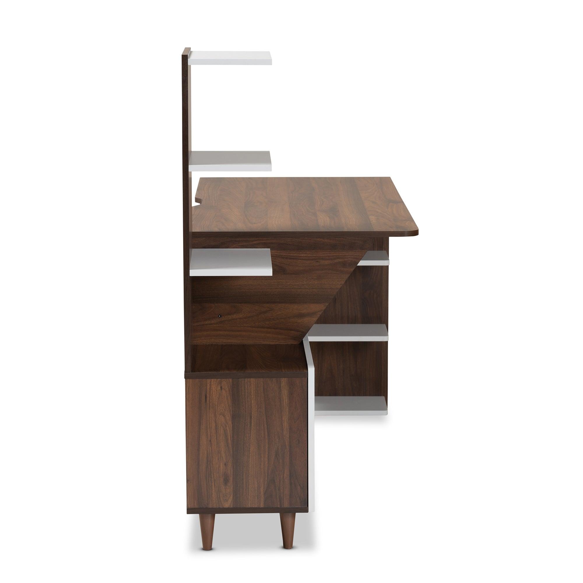 Tobias Mid-Century Modern Two-Tone and Finished Wood Storage Computer Desk