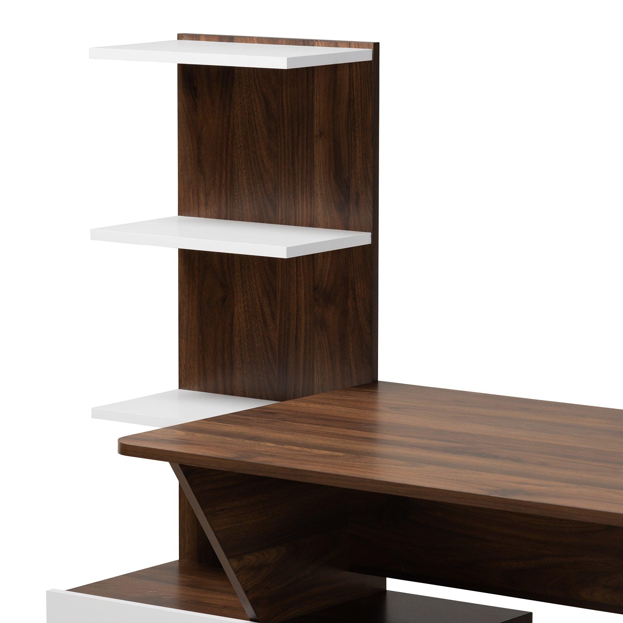 Tobias Mid-Century Modern Two-Tone and Finished Wood Storage Computer Desk