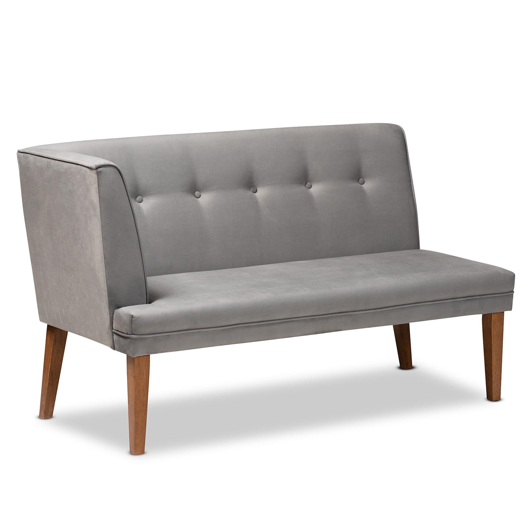Stewart Mid-Century Modern Velvet Upholstered and Finished Wood 3-Piece Dining Nook Set