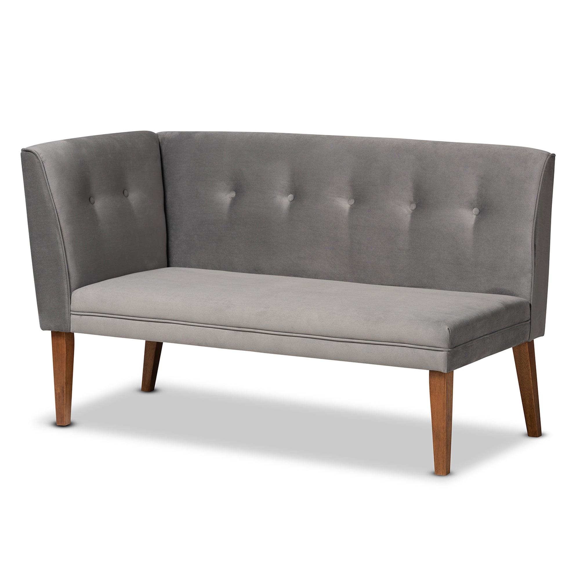 Stewart Mid-Century Modern Velvet Upholstered and Finished Wood 3-Piece Dining Nook Set