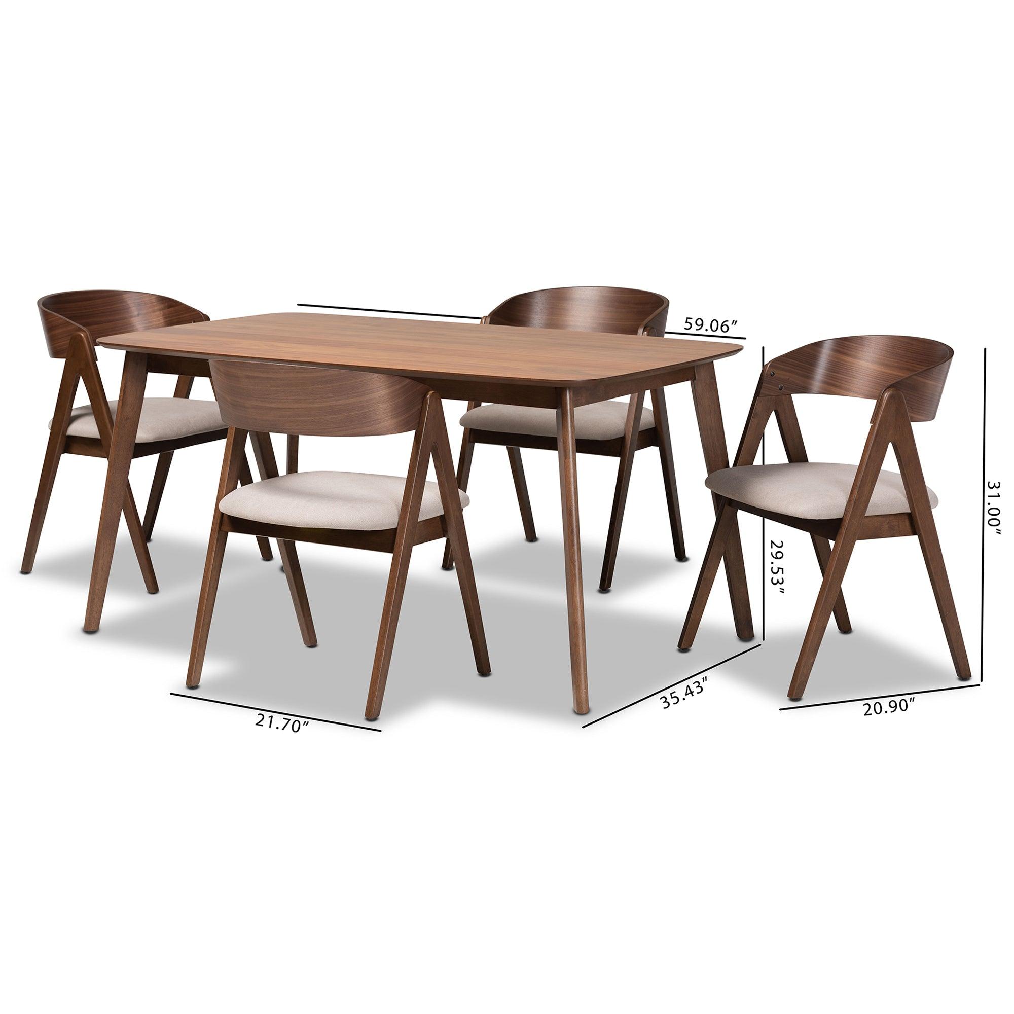 Danton Mid-Century Modern Fabric Upholstered and Finished Wood 5-Piece Dining Set