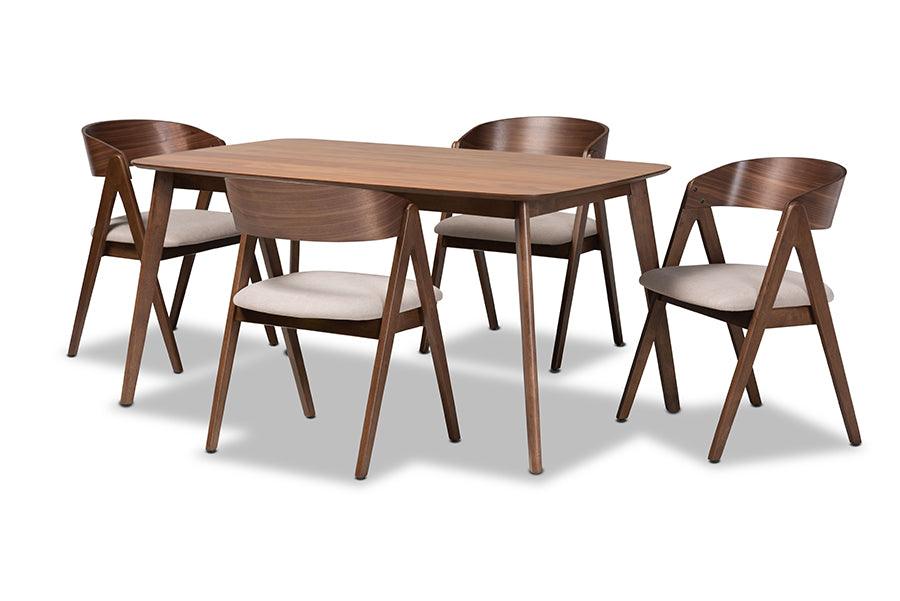 Danton Mid-Century Modern Fabric Upholstered and Finished Wood 5-Piece Dining Set