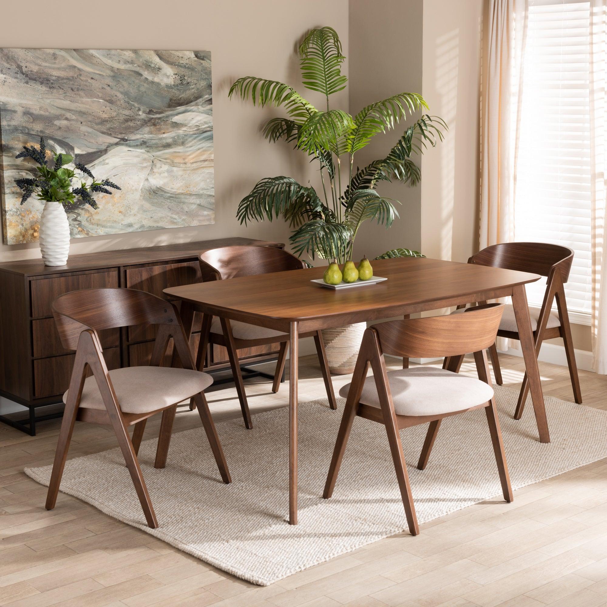 Danton Mid-Century Modern Fabric Upholstered and Finished Wood 5-Piece Dining Set