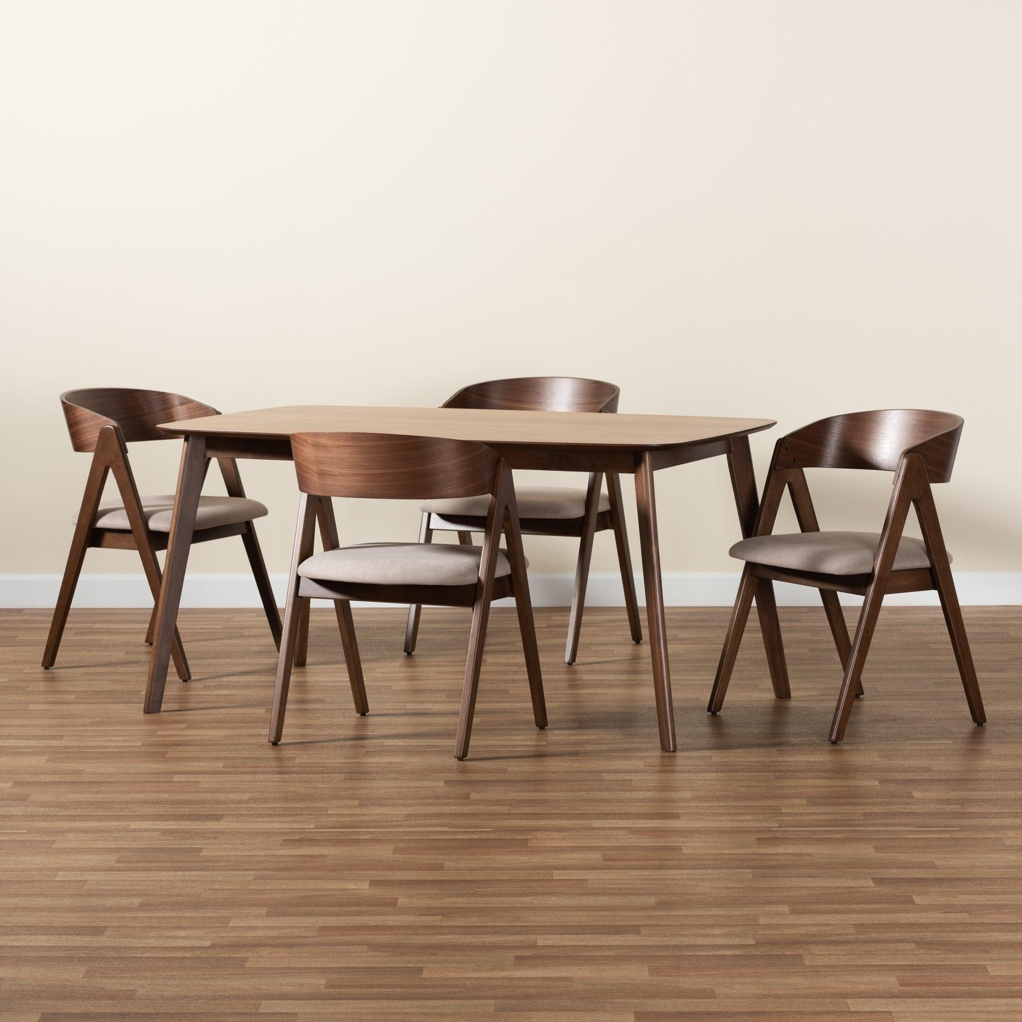 Danton Mid-Century Modern Fabric Upholstered and Finished Wood 5-Piece Dining Set