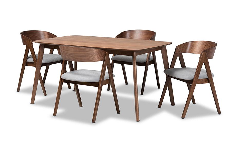 Danton Mid-Century Modern Fabric Upholstered and Finished Wood 5-Piece Dining Set
