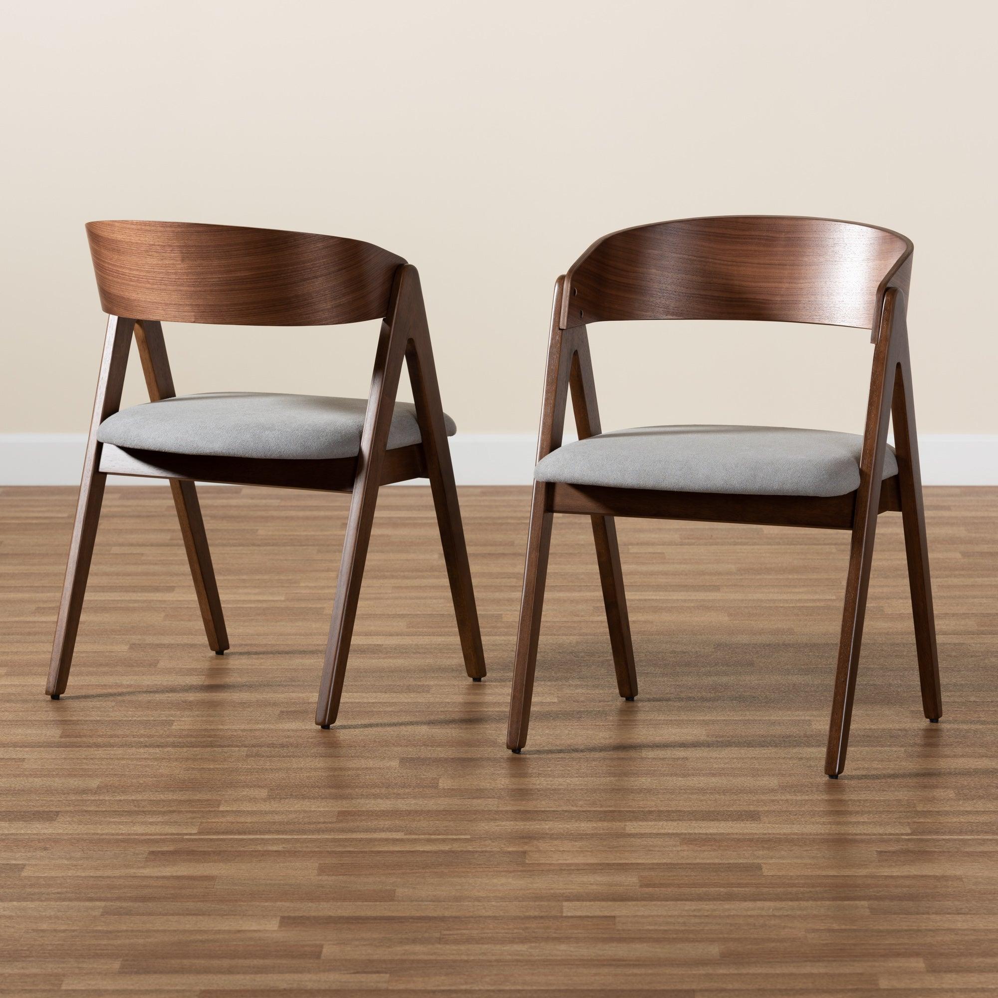 Danton Mid-Century Modern Fabric Upholstered and Finished Wood 2-Piece Dining Chair Set