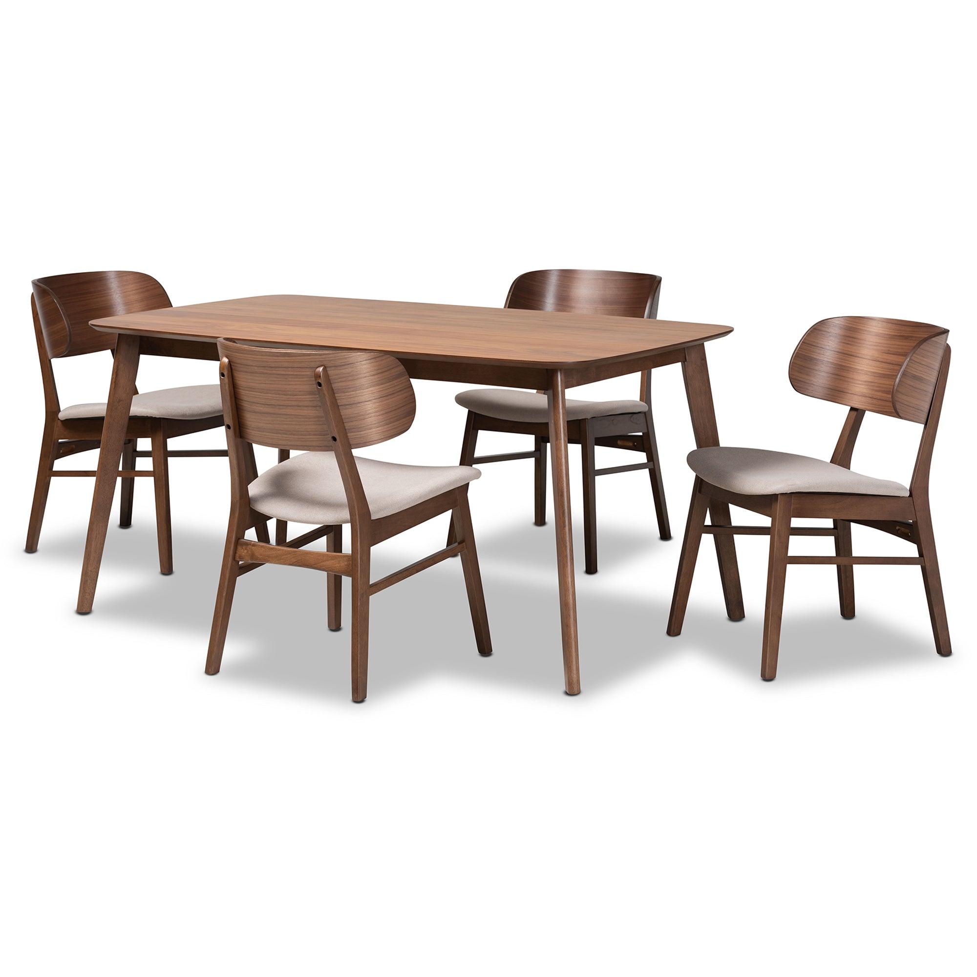 Alston Mid-Century Modern Fabric Upholstered and Finished Wood 5-Piece Dining Set
