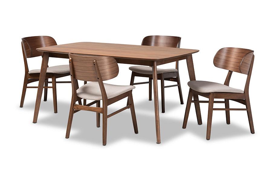 Alston Mid-Century Modern Fabric Upholstered and Finished Wood 5-Piece Dining Set