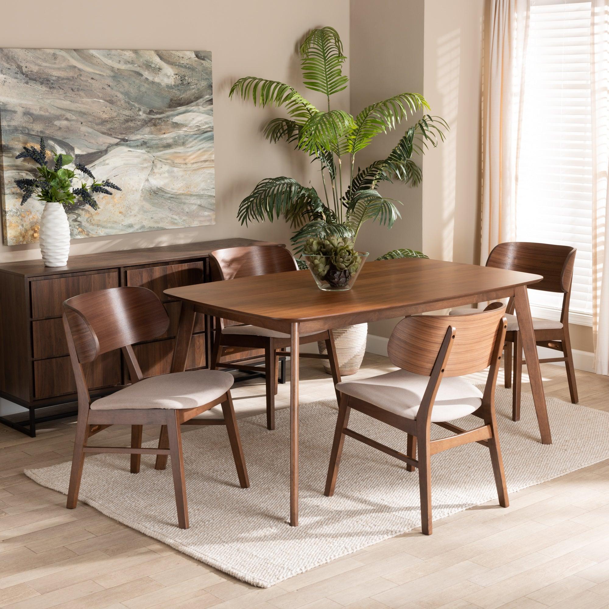 Alston Mid-Century Modern Fabric Upholstered and Finished Wood 5-Piece Dining Set