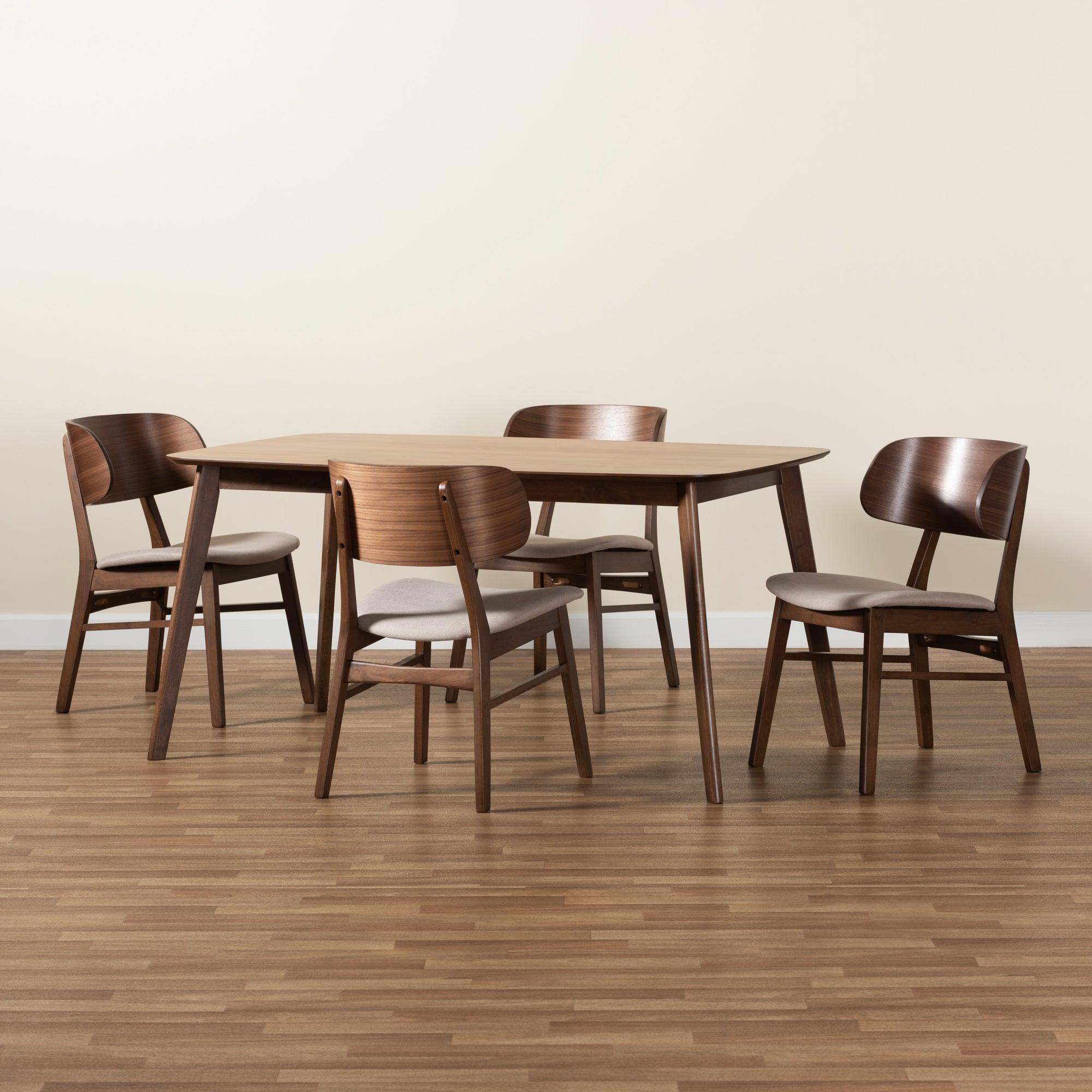 Alston Mid-Century Modern Fabric Upholstered and Finished Wood 5-Piece Dining Set